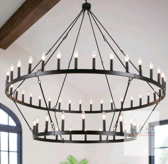 ANKYLHUA 60-Inch Black Double-Tier Wagon Wheel Chandelier with 54 Lights