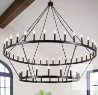 ANKYLHUA 60-Inch Black Double-Tier Wagon Wheel Chandelier with 54 Lights