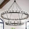 ANKYLHUA 60-Inch Black Double-Tier Wagon Wheel Chandelier with 54 Lights