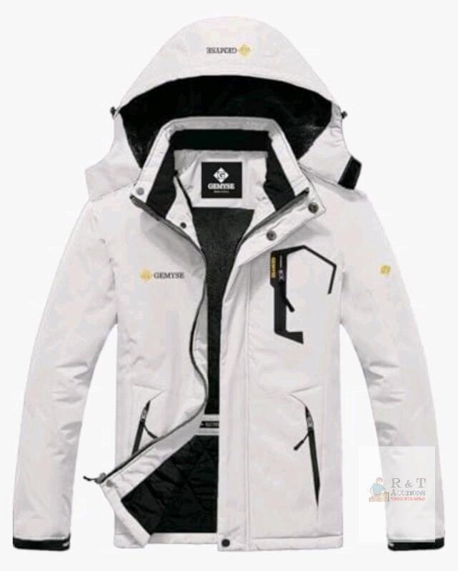GEMYSE LBL001mens Mountain Ski Snow Jacket, Medium, Waterproof, Windproof, White, Hooded