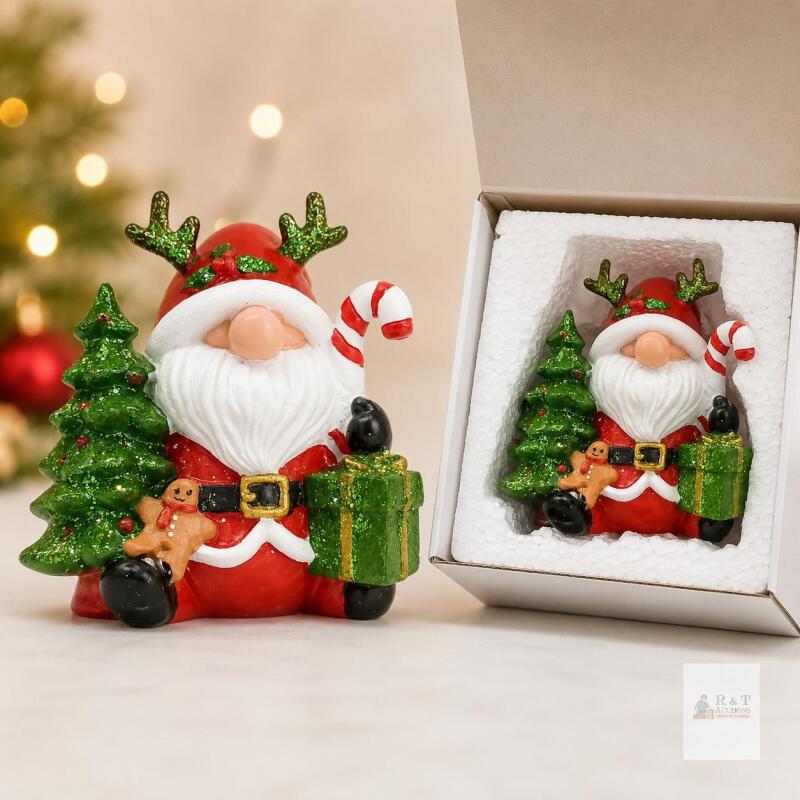 NEW Boxed Glitter Christmas Gnome Figurine with Tree & Gift, 3&ndash;4 in