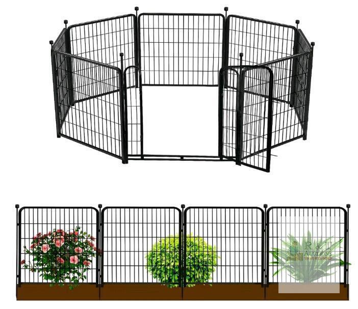 GETLAY 8-Panel Modular Garden Fence with Gate, 32" H x 17.23' L, Black Galvanized Metal