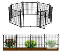 GETLAY 8-Panel Modular Garden Fence with Gate, 32" H x 17.23' L, Black Galvanized Metal