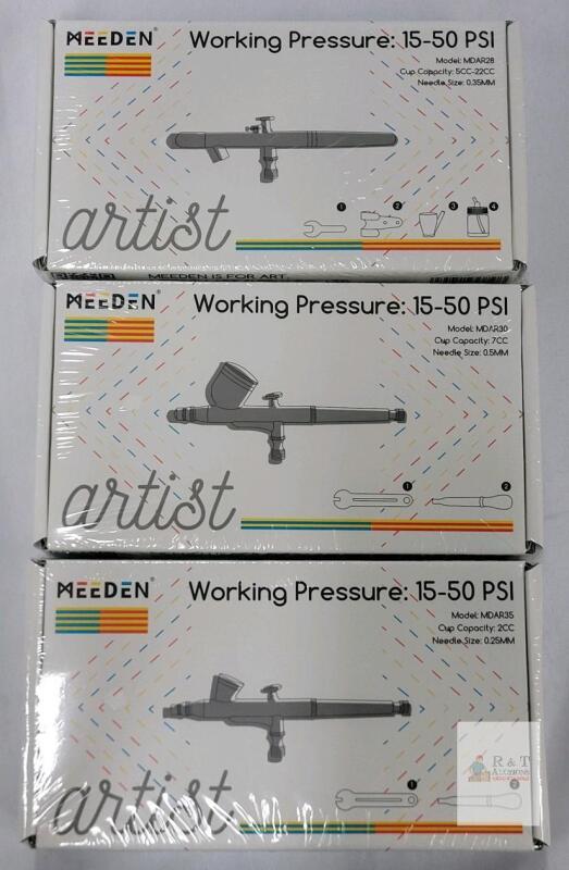 MEEDEN Artist Airbrush Kits MDAR28/30/35, 15-50 PSI, 0.25-0.5mm Needles, Gravity & Siphon Feed