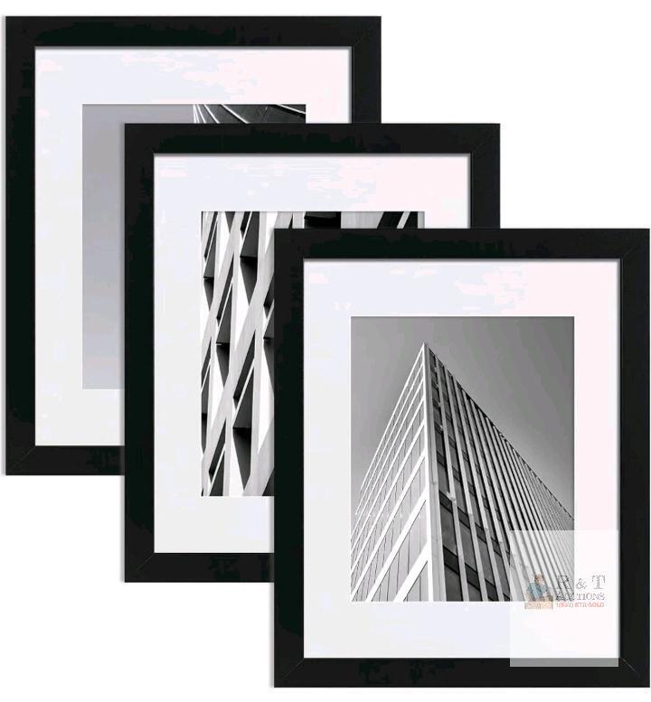 Set of 3 Black 16x20 Wall Picture Frames with 11x14 Mats