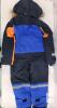Children&rsquo;s One-Piece Snowsuit Size 120, Blue/Orange, Hood with Fur Trim, Reflective Stripes - 2