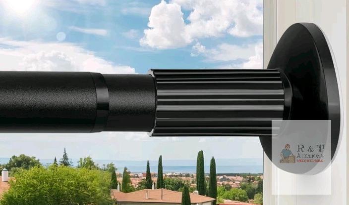 Heavy-Duty Adjustable Tension Curtain Rod, Matte Black, 48&ndash;84 In, Wall Mounted, Spring-Loaded