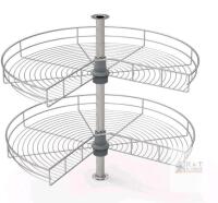 LOVKIT 32" Two-Tier Wire Lazy Susan Cabinet Organizer with Adjustable Height