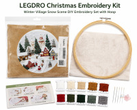 LEGDRO Christmas Embroidery Kit w/ Hoop, Winter Village Holiday Scene