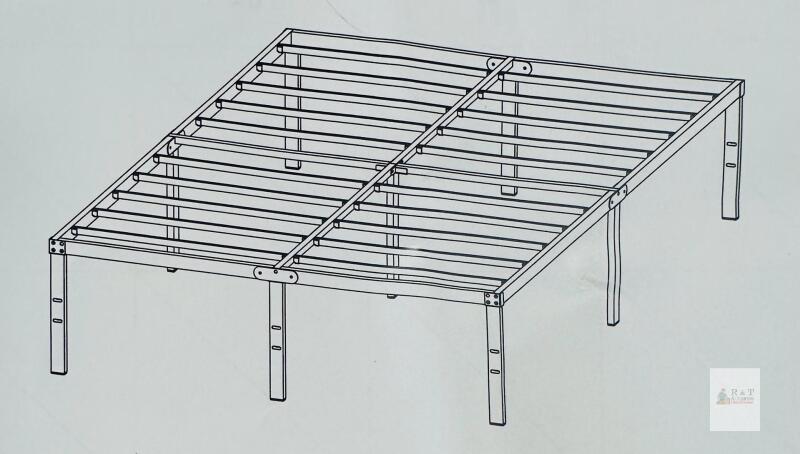 Heavy-Duty Full Metal Platform Bed Frame, Steel Slats, 14-Inch High with Center Support, Black