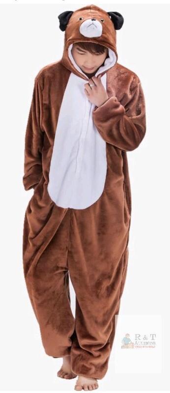 Adult (SM) Brown Animal Kigurumi Onesie Costume &ndash; Hooded, Plush Fleece, Fits 5'2"&ndash;6'0", Bear/Dog Style