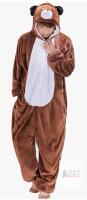Adult (SM) Brown Animal Kigurumi Onesie Costume &ndash; Hooded, Plush Fleece, Fits 5'2"&ndash;6'0", Bear/Dog Style