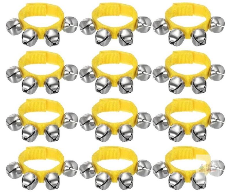 12-Pack Yellow Nylon Wrist/Ankle Jingle Bells, Adjustable Velcro Straps, 4 Bells Each