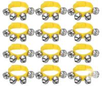 12-Pack Yellow Nylon Wrist/Ankle Jingle Bells, Adjustable Velcro Straps, 4 Bells Each
