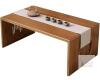 Foldable Wooden Tea Table with Carved Panels, 31.5" x 14.5" x 11.8", Includes Table Runner