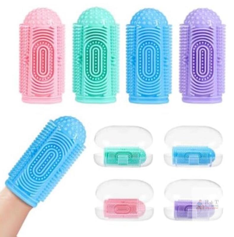 Multi-Color Silicone Finger Toothbrushes, Case Included, 1.96"x0.75", Food-Grade, New, 4-Pack
