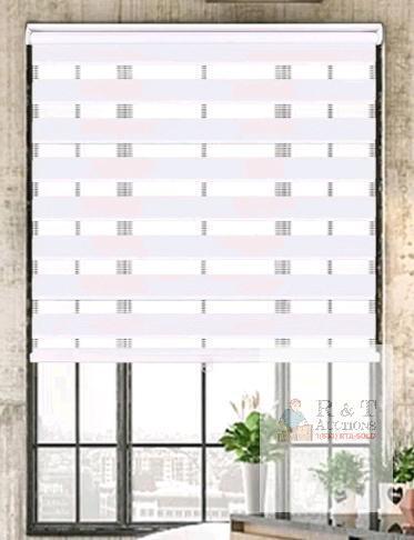 Zebra Roller Blind 38"x72" White Light Filtering Polyester with Manual Chain, Inside/Outside Mount