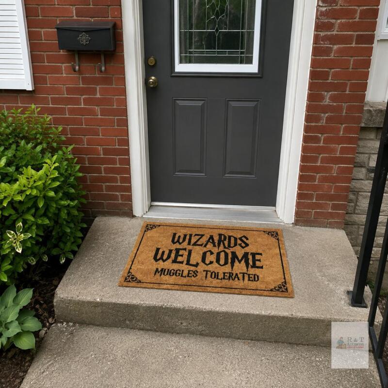 Wizards Welcome Tolerated Door Mat 30x17 Inch, Wizarding Doormat for Covered Outdoor Area, Wizarding Geeky Welcome Mat Outdoor Decor, Funny Nerd Gift, Geek Decor