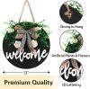 New VUDECO Front Door Welcome Sign - Farmhouse Rustic Black Welcome Sign - 12" Round Wooden Sign with Greenery - 2