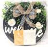New VUDECO Front Door Welcome Sign - Farmhouse Rustic Black Welcome Sign - 12" Round Wooden Sign with Greenery - 3