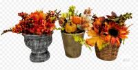 Set of 3 Artificial Fall Floral Arrangements with Sunflowers and Pumpkins in Decorative Pots