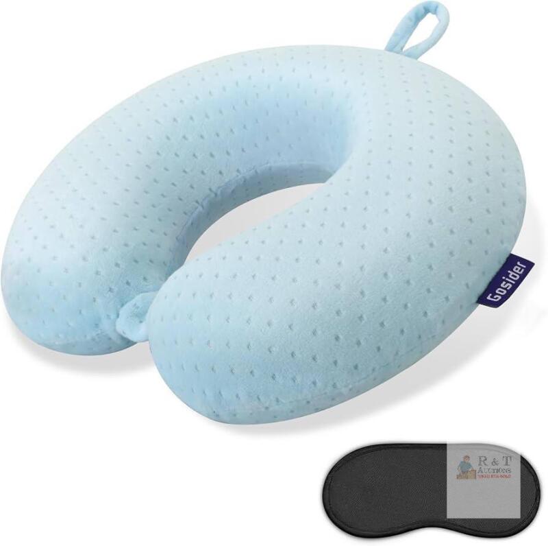 Gosider Blue U-Shaped Travel Neck Pillow with Black Sleep Mask, Memory Foam, 11.8&rdquo; x 11.8&rdquo; x 3.94&rdquo;