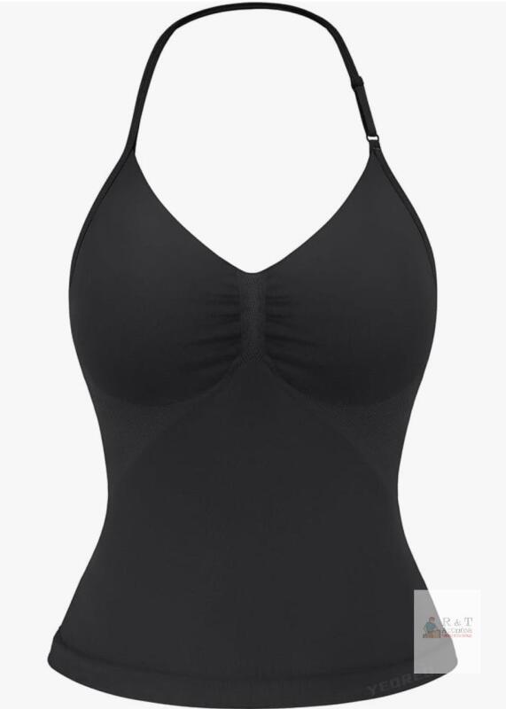 YEOREO WBX1988 Women's Halter Athletic Tank Top, Size S, Black, Built-in Bra