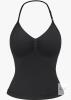 YEOREO WBX1988 Women's Halter Athletic Tank Top, Size S, Black, Built-in Bra