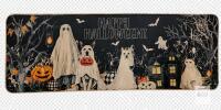 Halloween Runner Mat 17x45" Ghosts Pumpkins Cats Dogs Haunted House Non-Slip, Polyester Print