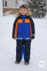 Children&rsquo;s One-Piece Snowsuit Size 120, Blue/Orange, Hood with Fur Trim, Reflective Stripes