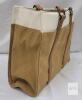 Large Beige Canvas Tote Bag with Leather Handles, Two Compartments, Center Zip Pocket, 15"x17x5" - 2