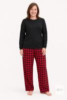 New Size Large Women&rsquo;s 2-Piece Plaid Pajama Set, &ndash;All Black Top & Red plaid bottoms