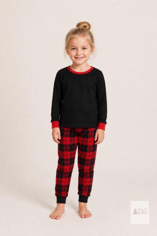 Unisex 2-Piece Christmas Pajama Set, Size 4T &ndash; Black & Red Plaid