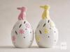 New in Box: Adorable NEW 2-Pc Battery-Operated LED Ceramic Decorations with Bunny Toppers &ndash; Pink & Yellow - 2