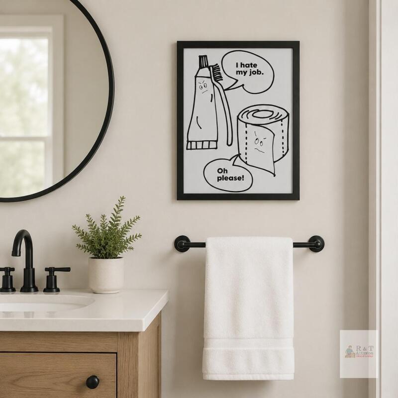 New Framed Humorous Toothpaste & Toilet Paper Bathroom Wall Art, 11&Prime; &times; 13&frac34;&Prime;