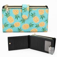 New Feith & Felly Women's Card Case Wallet with Tons of Room For Cards + 2 Zippered Sections For Coins or Cash-Pineapple Design