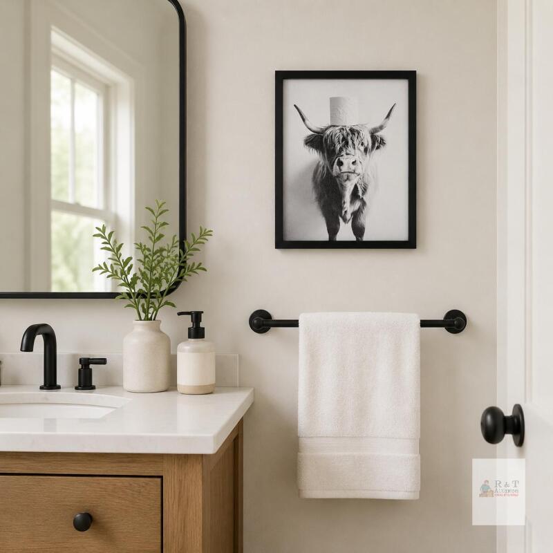 New Framed Black & White Highland Cow Wall Art, 9&frac14;&Prime; &times; 11&frac14;&Prime;