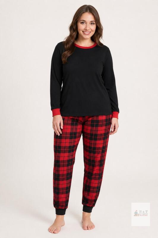 New Size Large Women&rsquo;s 2-Piece Christmas Pajama Set, &ndash; Black & Red Plaid