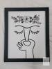 Minimalist Face Flower Crown Framed Canvas Wall Art, Black Frame, Bathroom Decor - 2