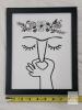 Minimalist Face Flower Crown Framed Canvas Wall Art, Black Frame, Bathroom Decor - 3