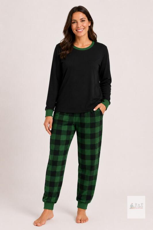 New Size XXXL Women's Christmas Pajamas Green Collar- Plaid