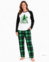 New Size LG Women's Christmas Pajamas Green Plaid with Black Collar