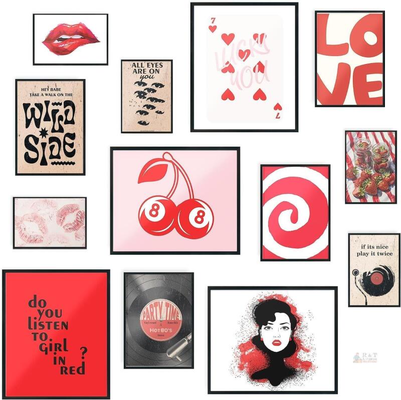 New Fardes Downtown Girl Room Decor, Coquette Posters for Dorm Y2K, Vintage Red Wall Art Bedroom Aesthetic, Wall Decor Print