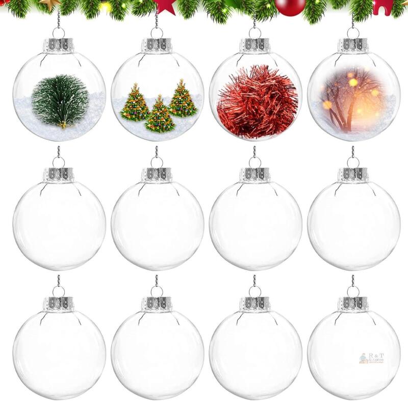 New Clear Plastic Fillable Christmas Ball Ornaments Crafts | 12Pcs, 60mm/2.36'', Round Shatterproof DIY Craft Balls