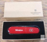 NEW Victorinox Mechanic with Corkscrew Swiss Army Knife, 10 Functions, Red Handle, Personalized "Winston"
