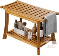 NEW Bamboo Shower Bench with Shelf & Towel Rack, 23.6"x14"x17.9", 300 lb Weight Capacity, Indoor/Outdoor