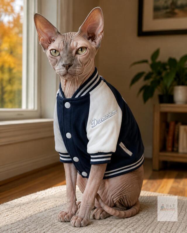 NEW Duomasumi Navy & White Varsity-Style Pet Jacket with Silver Snap Front