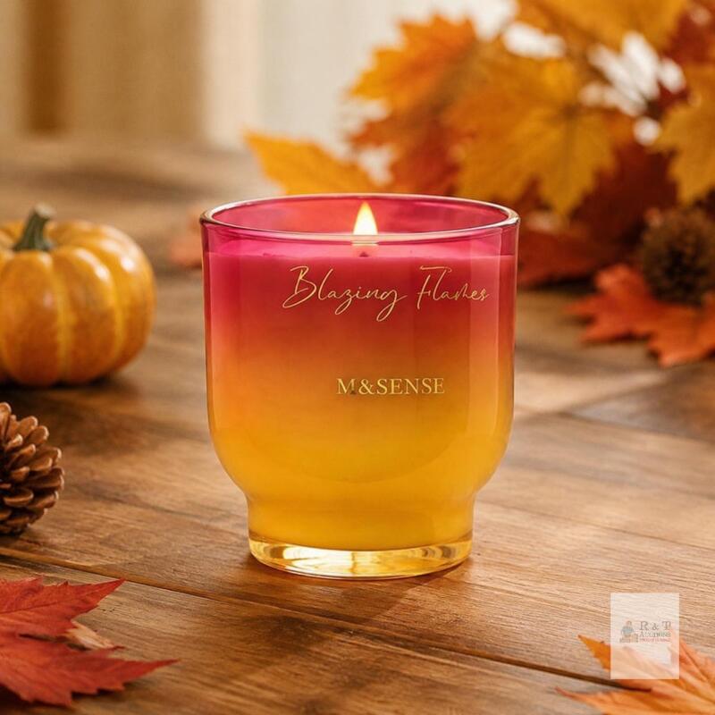 New M&SENSE 9.88oz Natural Soy Wax Jar Candle with Wooden Wick | Blazing Flames Scent | 55-Hour Burn & Long-Lasting Burn |
