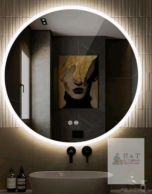 NEW S'BAGNO 24" Round LED Bathroom Mirror with Anti-Fog, Dimmable Lights, and Bluetooth Speaker