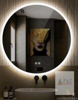 NEW S'BAGNO 24" Round LED Bathroom Mirror with Anti-Fog, Dimmable Lights, and Bluetooth Speaker